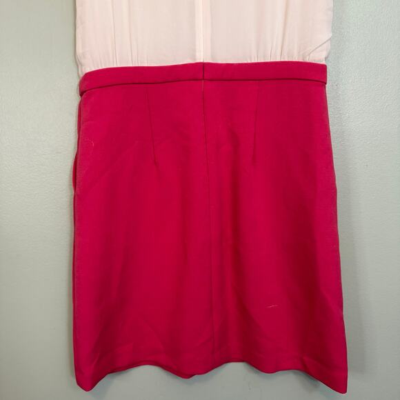 Ann Taylor Loft Mini Shift Dress 6 White Pink Two-Tone Keyhole Button Sleeveless - Picture 8 of 9